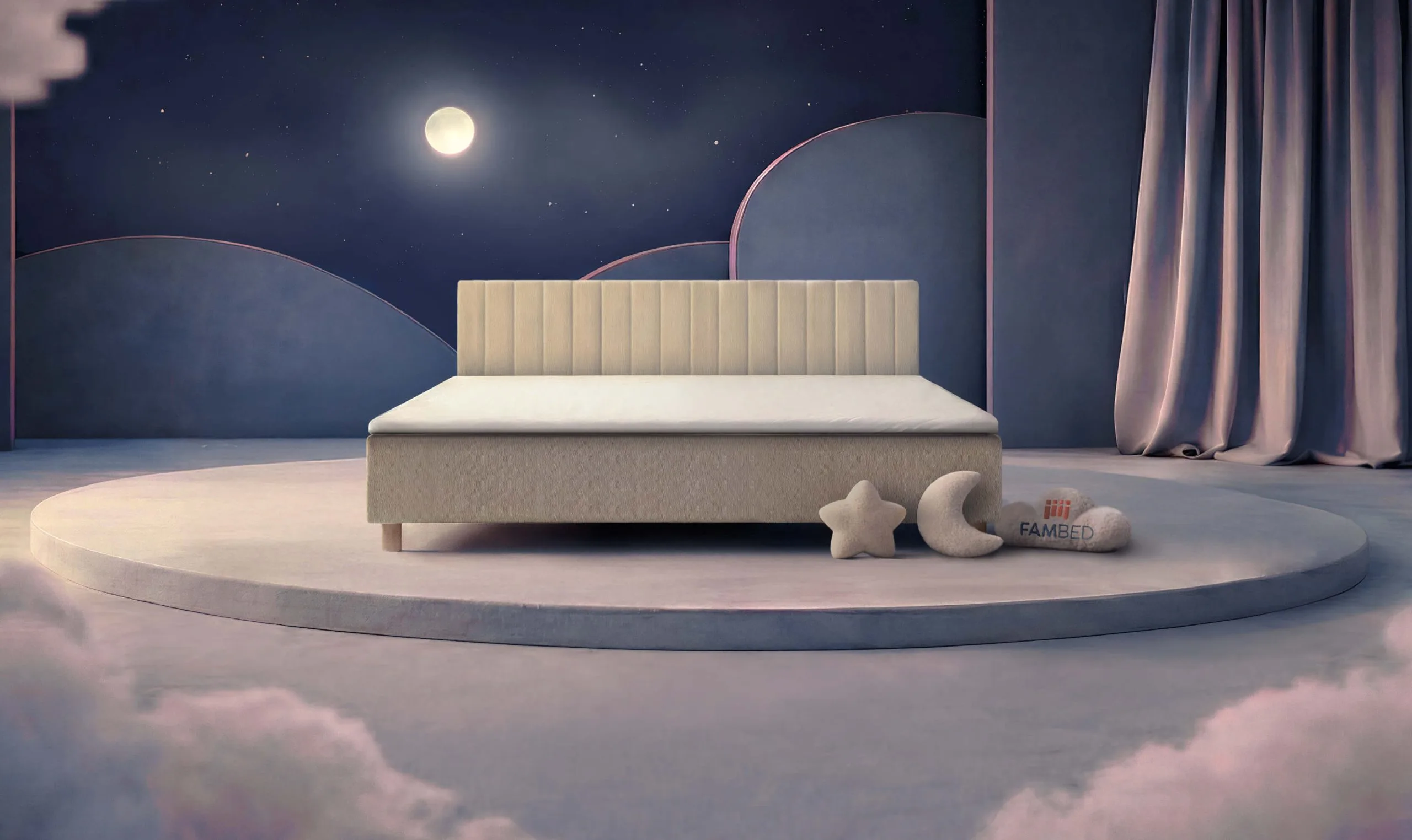 Cama familiar FAMBED® de 240 cm de ancho, vista en ángulo desde el frente