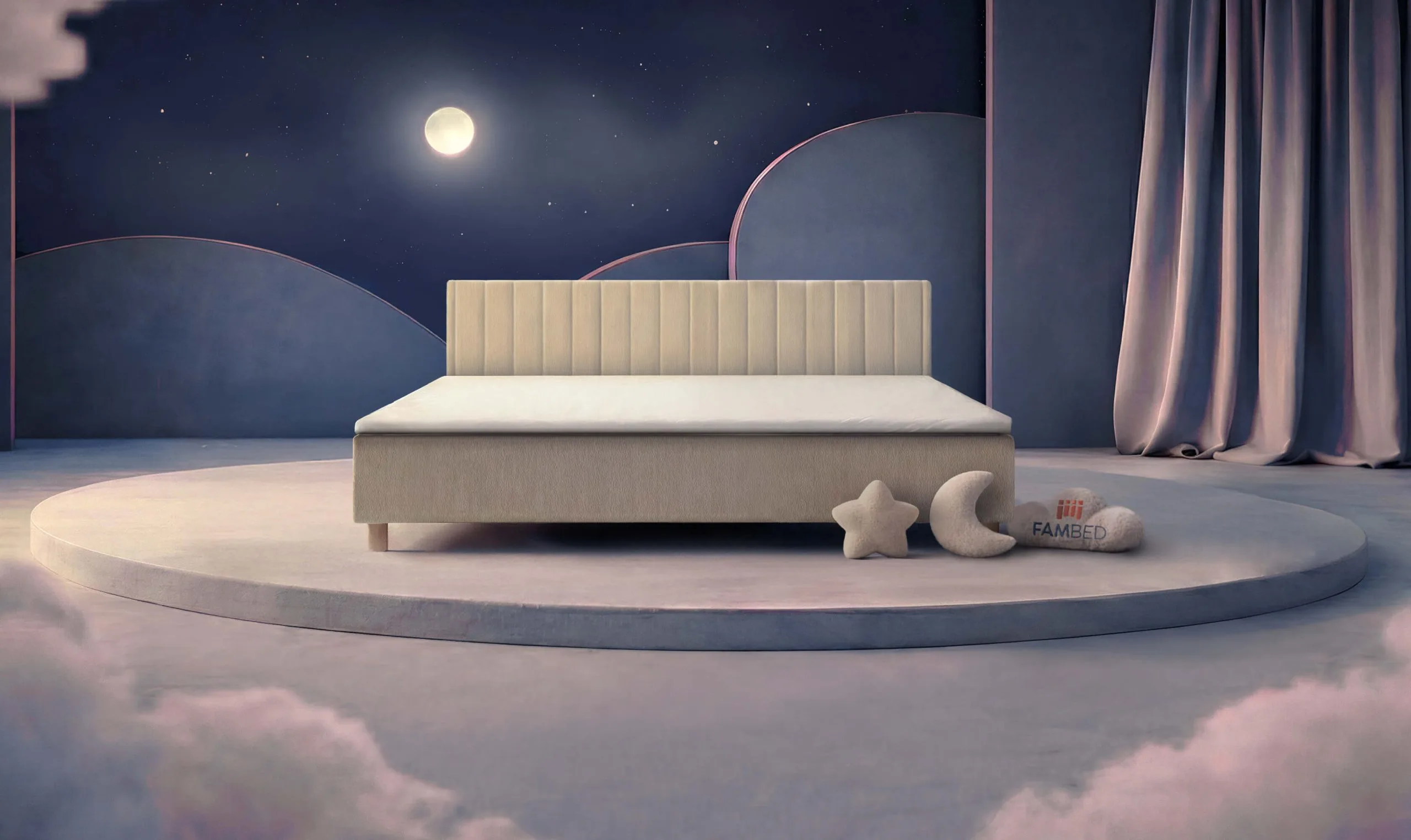 Cama familiar FAMBED® de 250 cm de ancho, vista en ángulo desde el frente