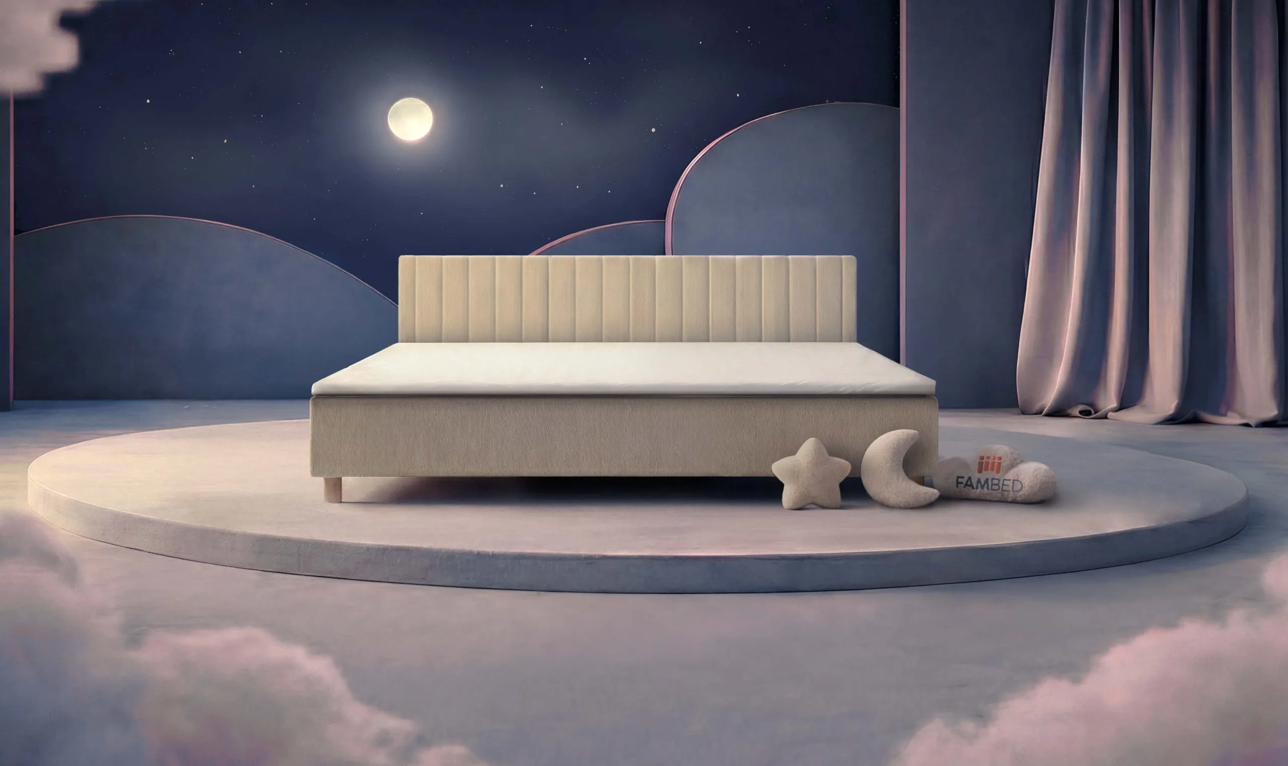 Cama familiar FAMBED® de 260 cm de ancho, vista en ángulo desde el frente