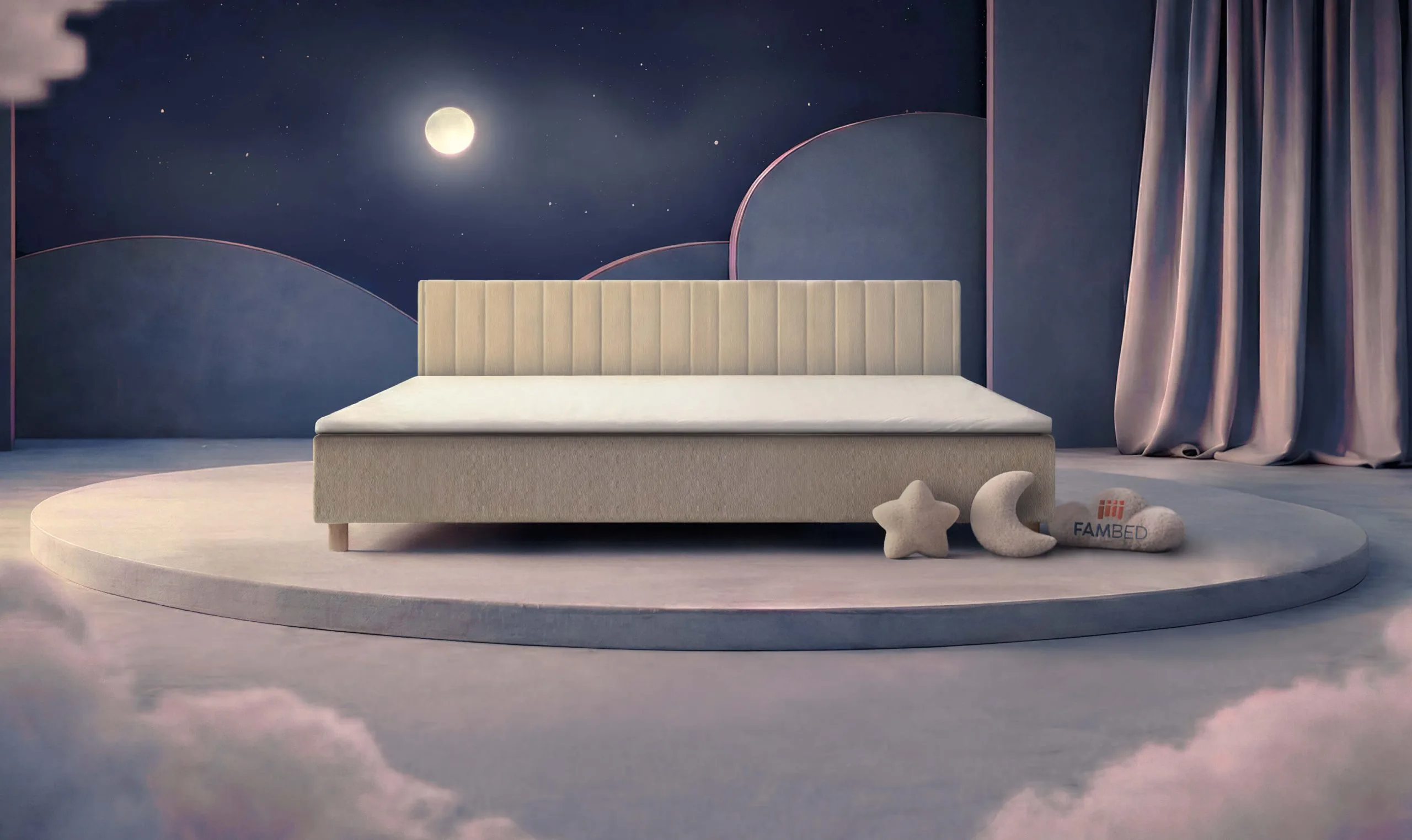 Cama familiar FAMBED® de 280 cm de ancho, vista en ángulo desde el frente