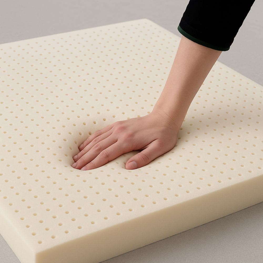 Primer plano del núcleo de látex natural perforado del topper FamBed