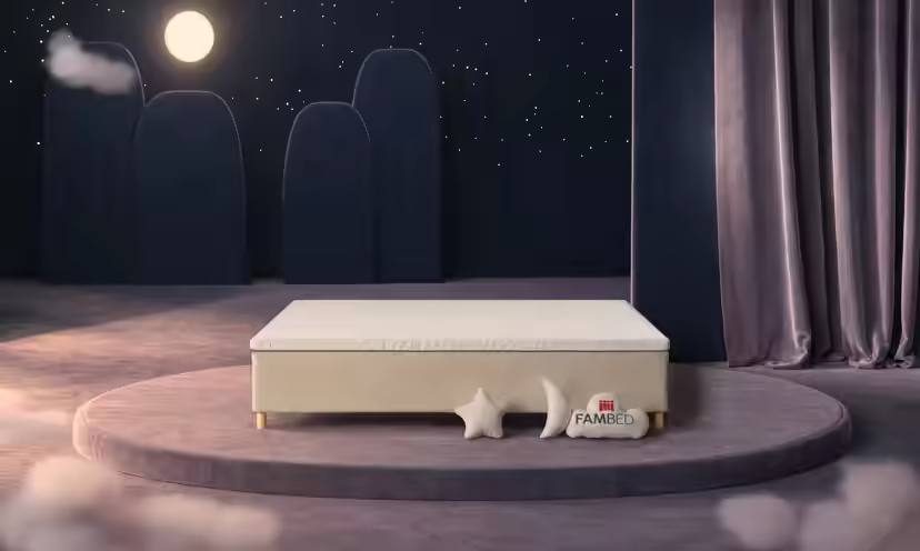 Cama familiar FAMBED en beige, de 250 × 200 cm, sin cabecero