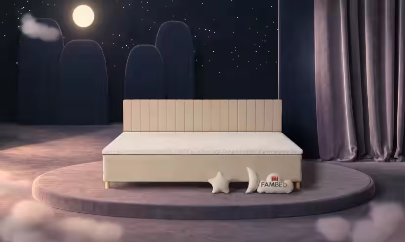 Cama familiar FAMBED en beige, de 270 × 200 cm, con cabecero